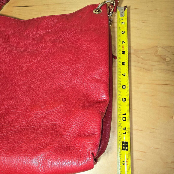 Michael Kors Cherry Red Pebbled Hobo Bag Braided strap Handle Gold Hardware - Picture 6 of 8